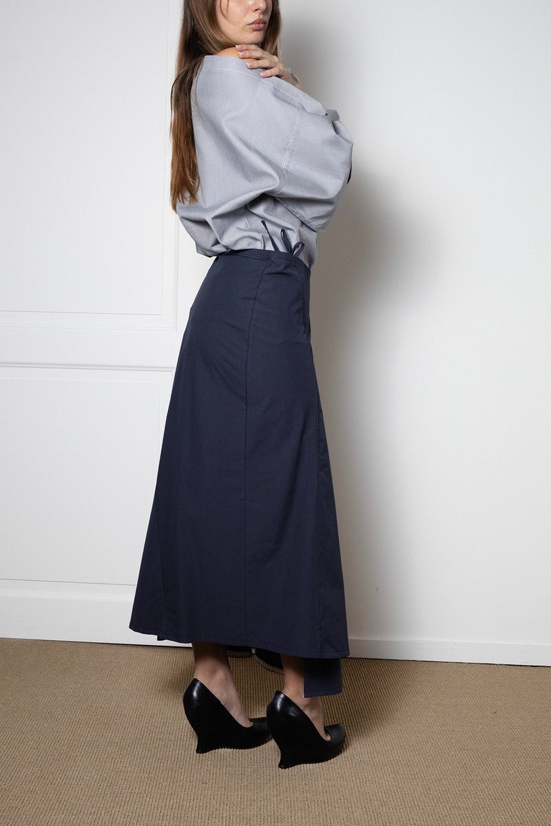 ARCHETYPE Enveloping Skirt in Navy Cotton Poplin