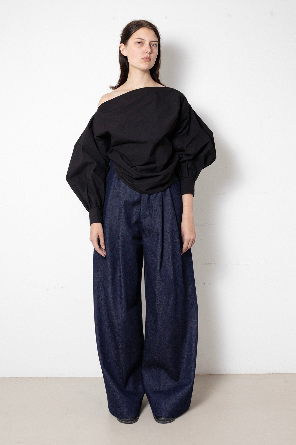 Billowing Trousers in Blue Denim