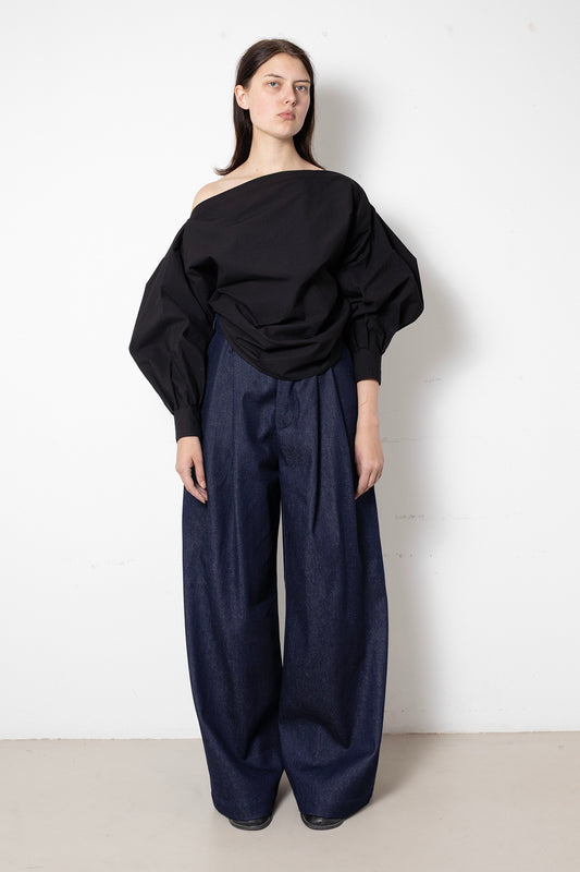 Billowing Trousers in Blue Denim