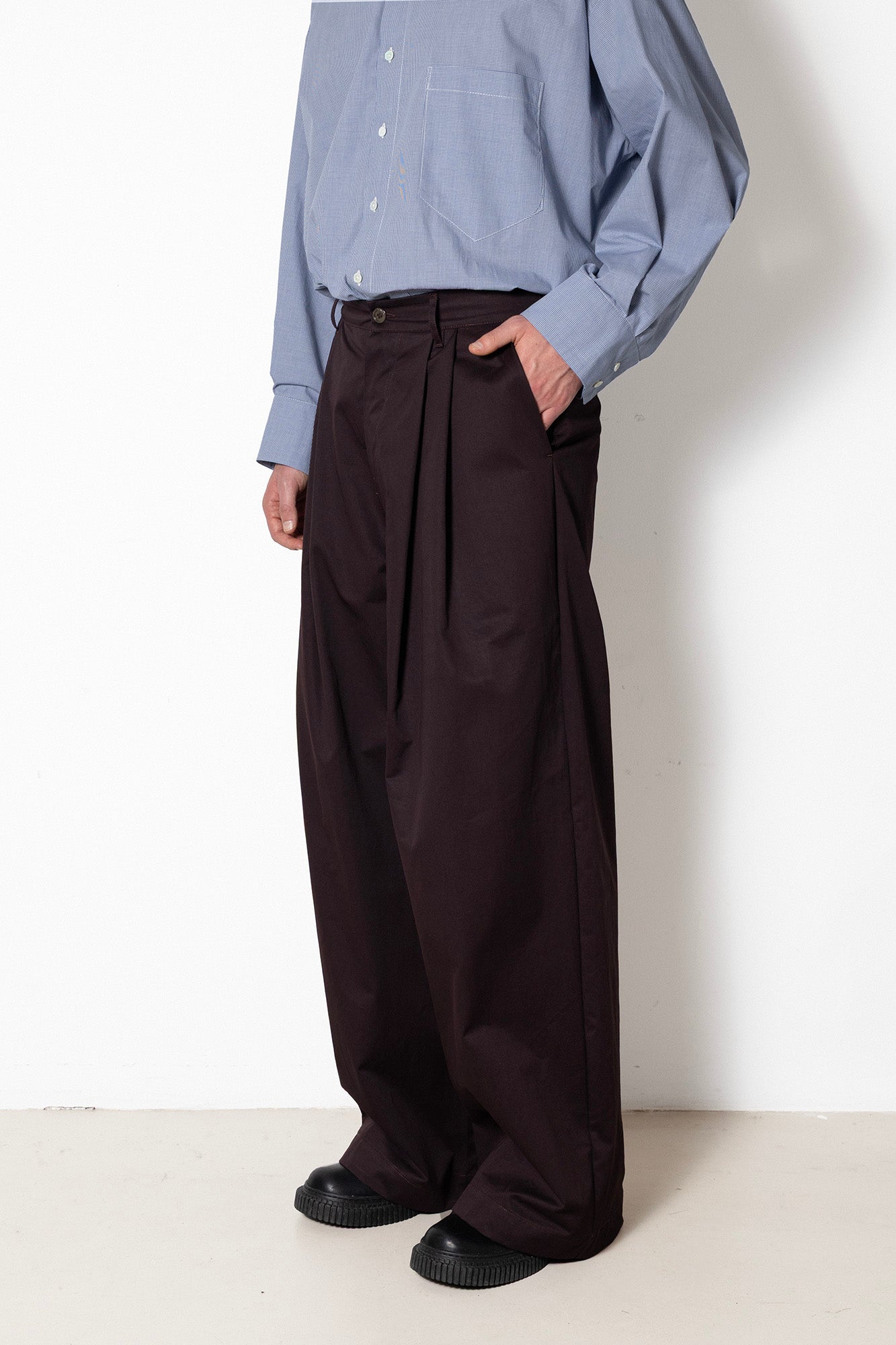 Billowing Trousers in Plum Cotton Twill