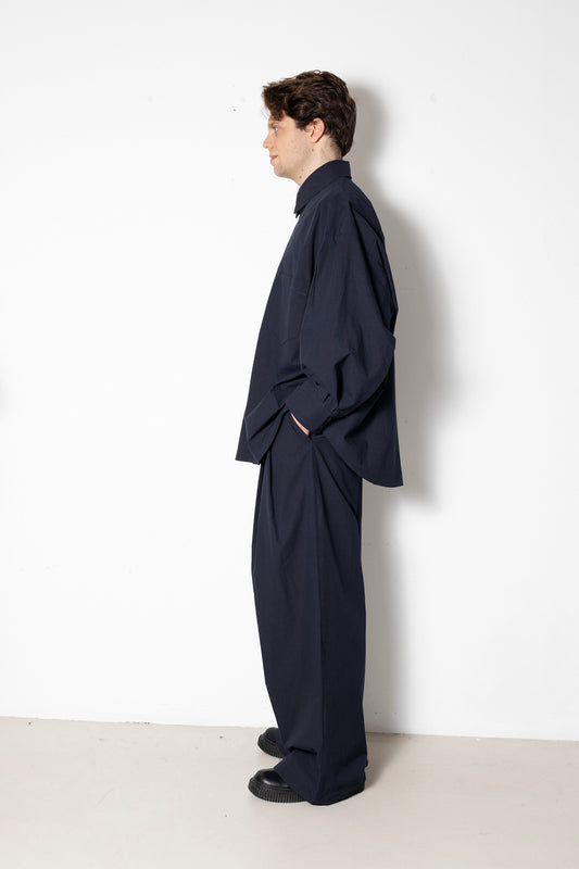 Billowing Trousers in Navy Cotton Poplin
