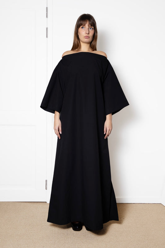 Tee Shirt Dress in Black Cotton Poplin