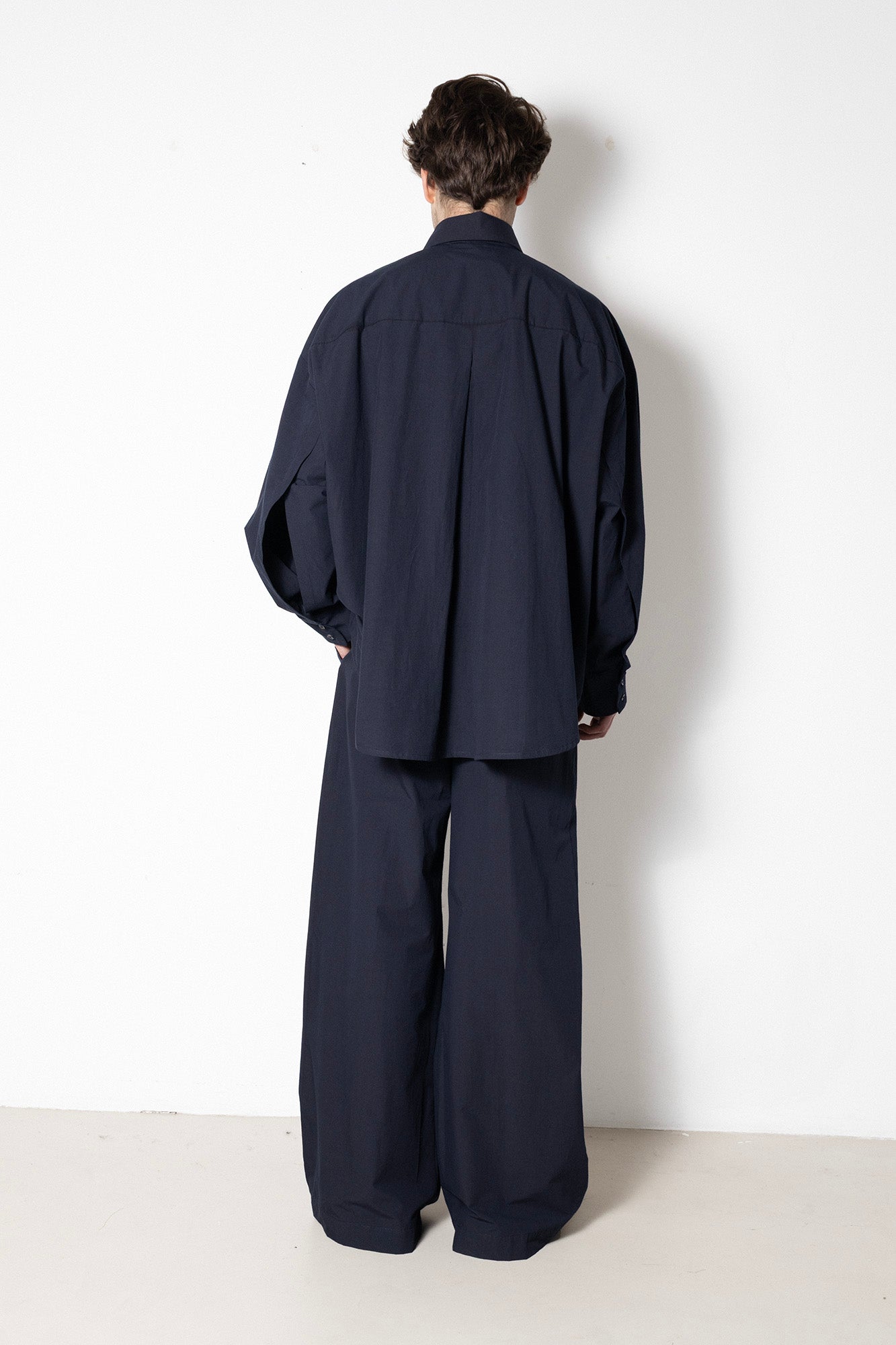 Billowing Trousers in Navy Cotton Poplin
