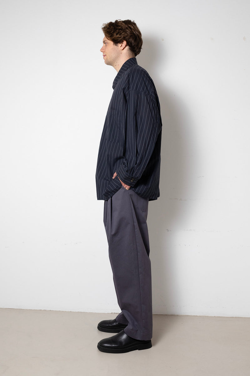 ARCHETYPE Revealing Shirt in Anthracite Pinstriped Cotton Poplin