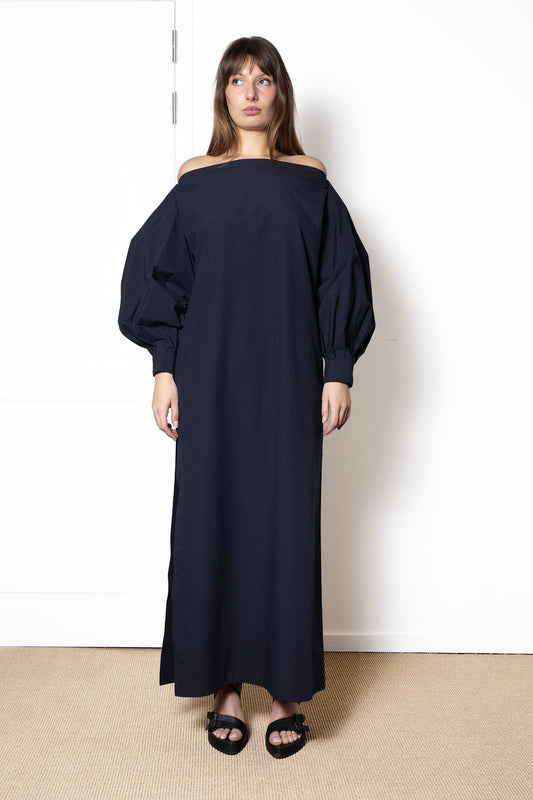 Indulging Dress in Navy Cotton Poplin