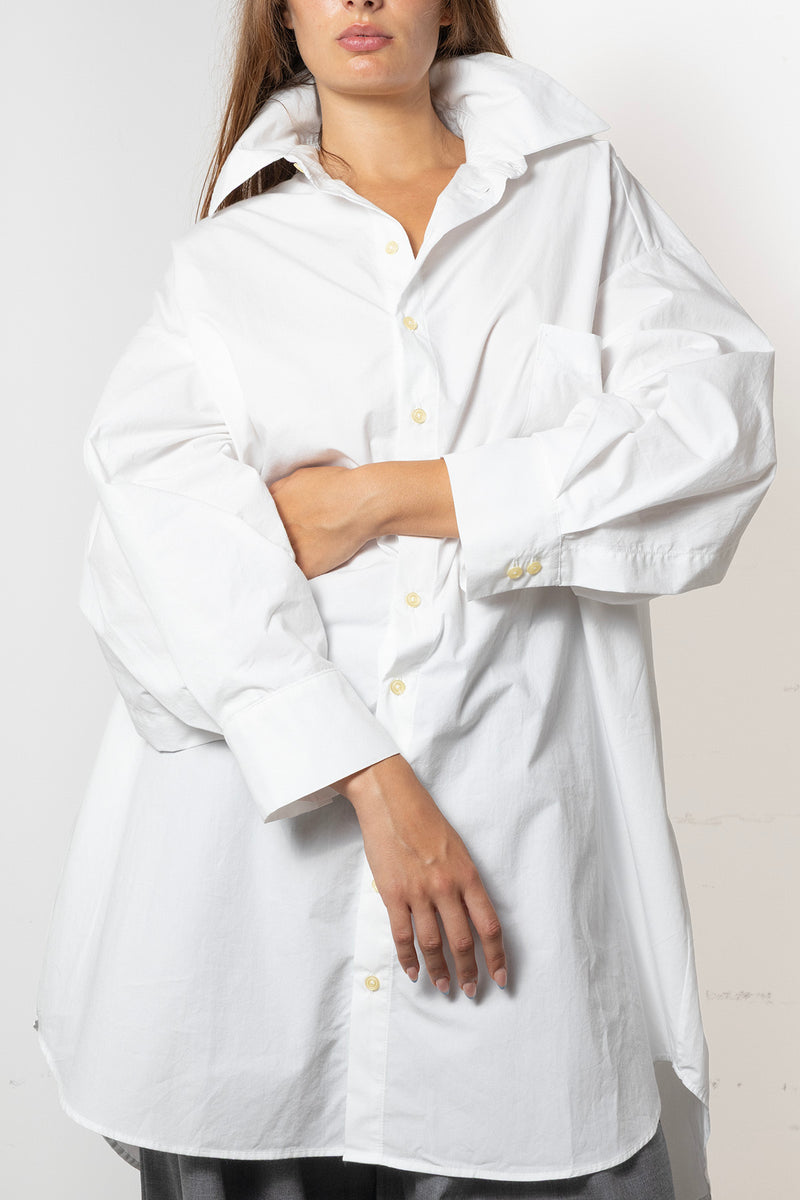 ARCHETYPE Shirt Dress in White Cotton Poplin (mid-length)