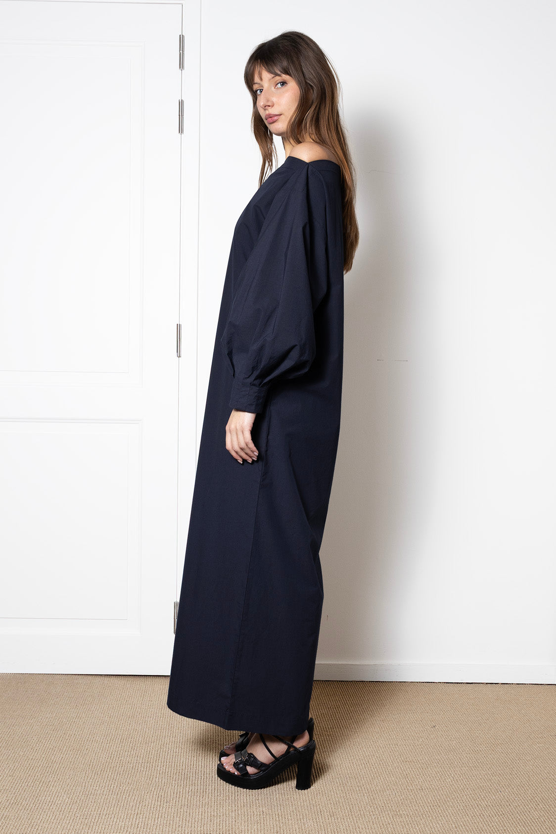 Indulging Dress in Navy Cotton Poplin