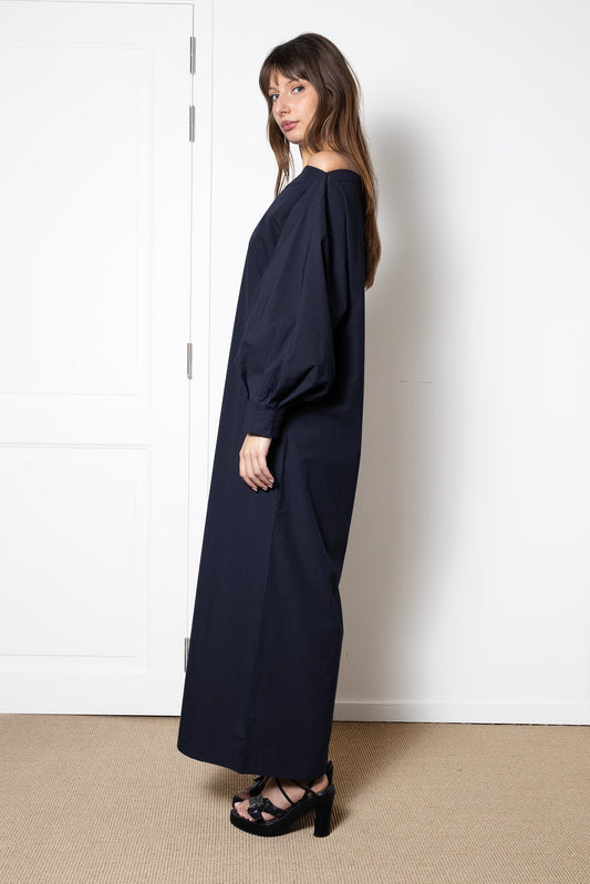 Indulging Dress in Navy Cotton Poplin