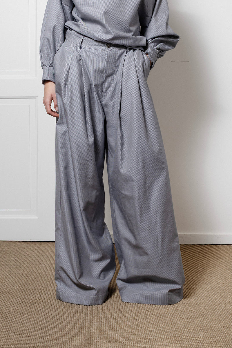 ARCHETYPE Billowing Trousers in Black Houndstooth Cotton