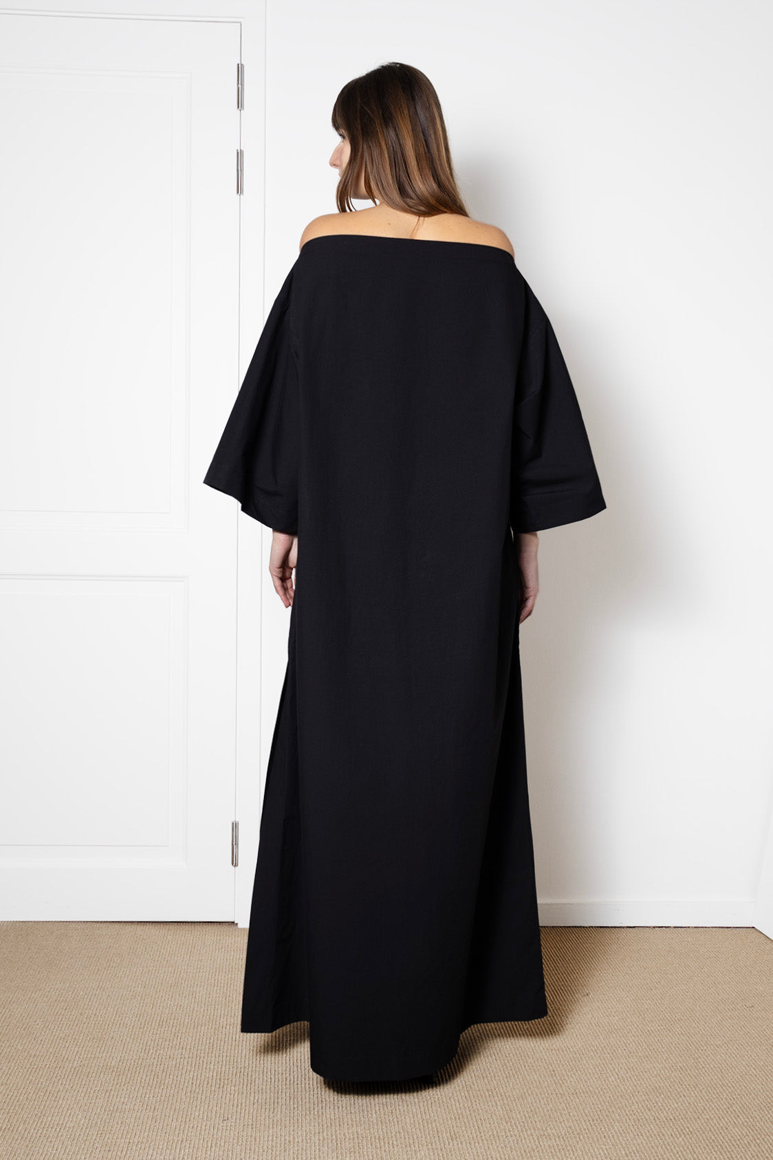 Tee Shirt Dress in Black Cotton Poplin