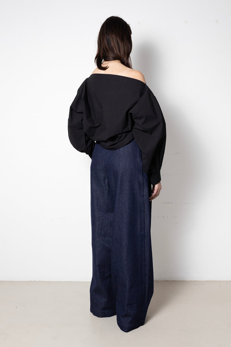 ARCHETYPE Billowing Trousers in Blue Denim