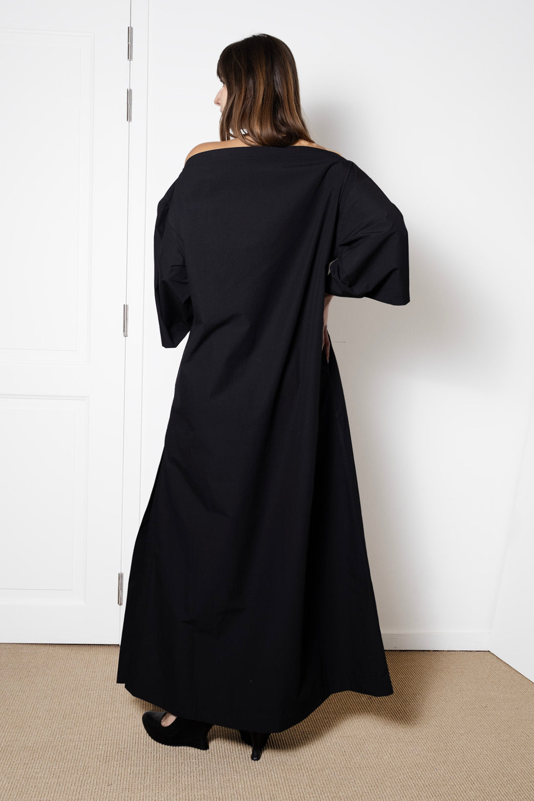 Tee Shirt Dress in Black Cotton Poplin