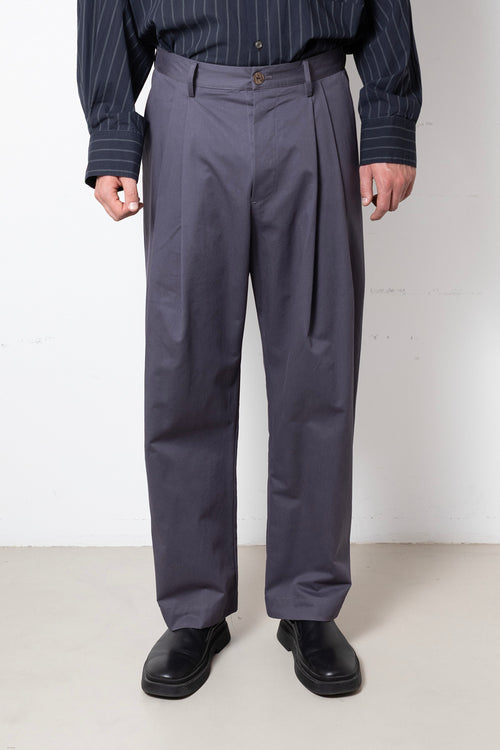 ARCHETYPE Billowing Trousers in Pigeon Grey Cotton (narrow)