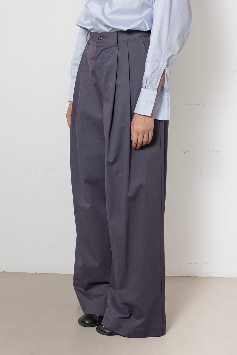ARCHETYPE Billowing Trousers in Pigeon Cotton Twill