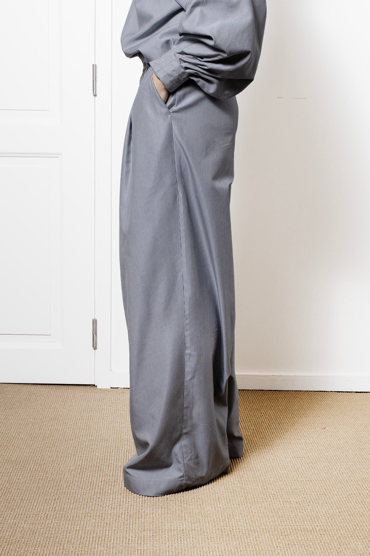 Billowing Trousers in Black Houndstooth Cotton