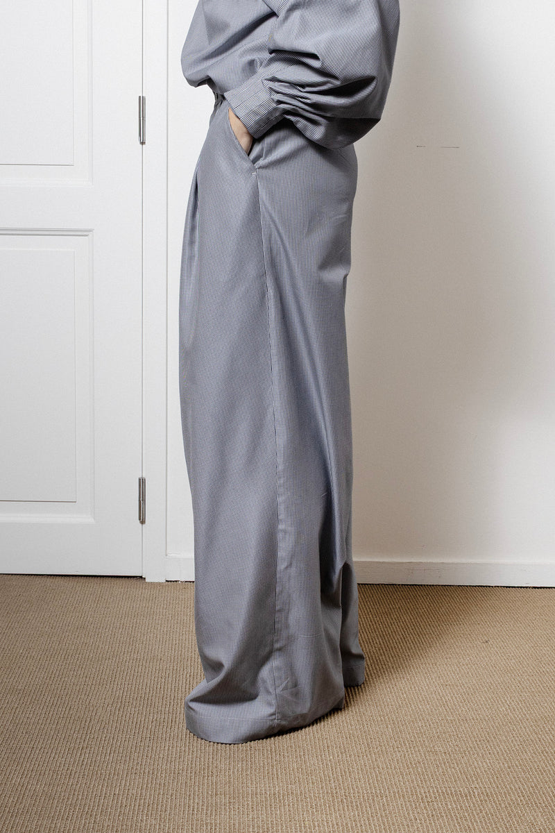 ARCHETYPE Billowing Trousers in Black Houndstooth Cotton