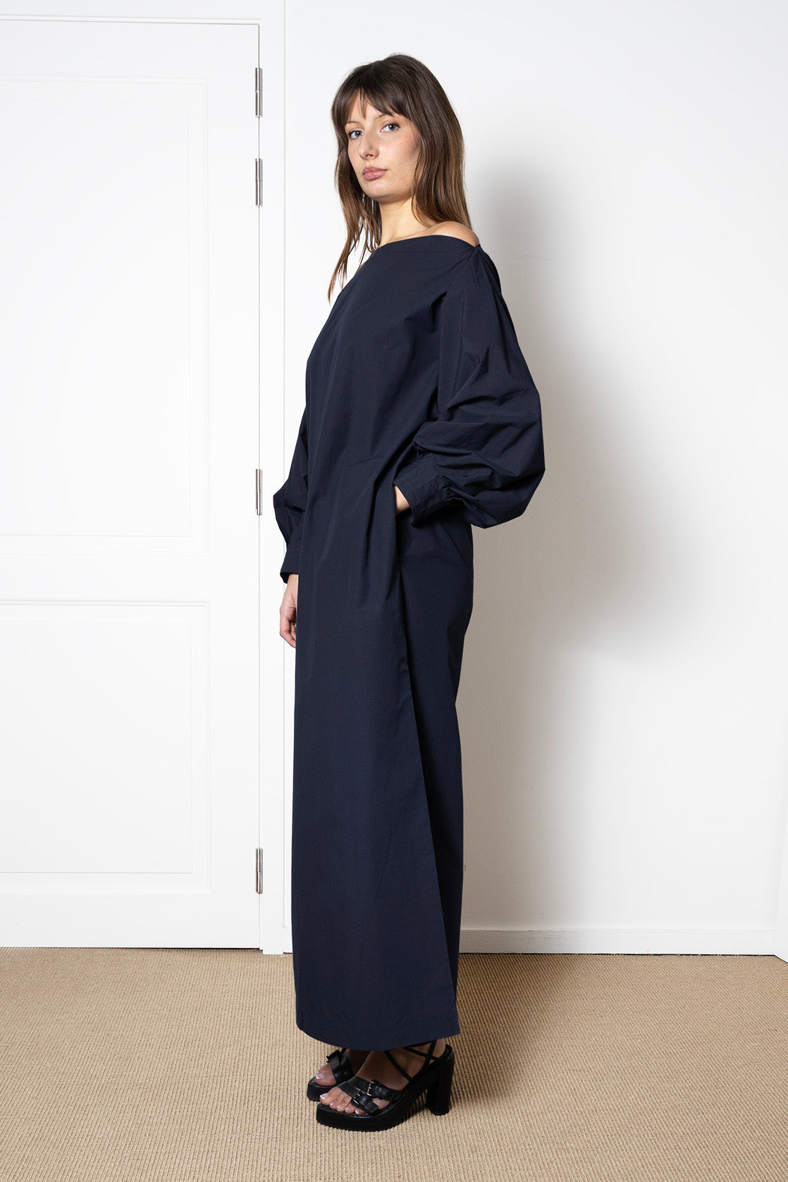 Indulging Dress in Navy Cotton Poplin