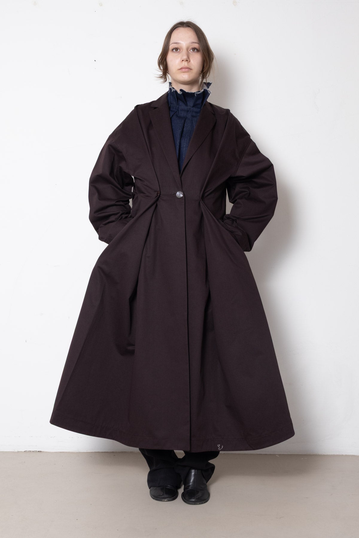 Folded Coat in Plum Cotton Twill