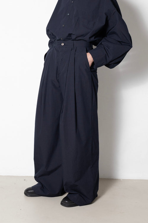ARCHETYPE Billowing Trousers in Navy Cotton Poplin