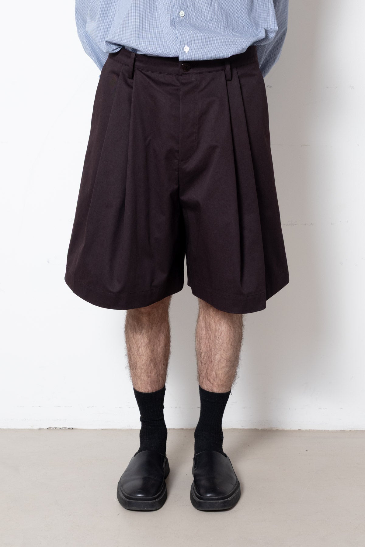 Billowing Shorts in Plum Cotton Twill
