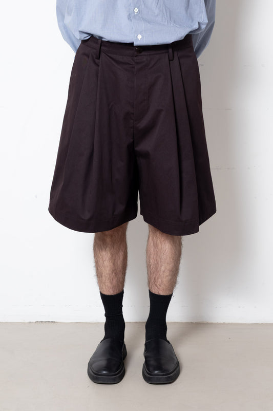 Billowing Shorts in Plum Cotton Twill