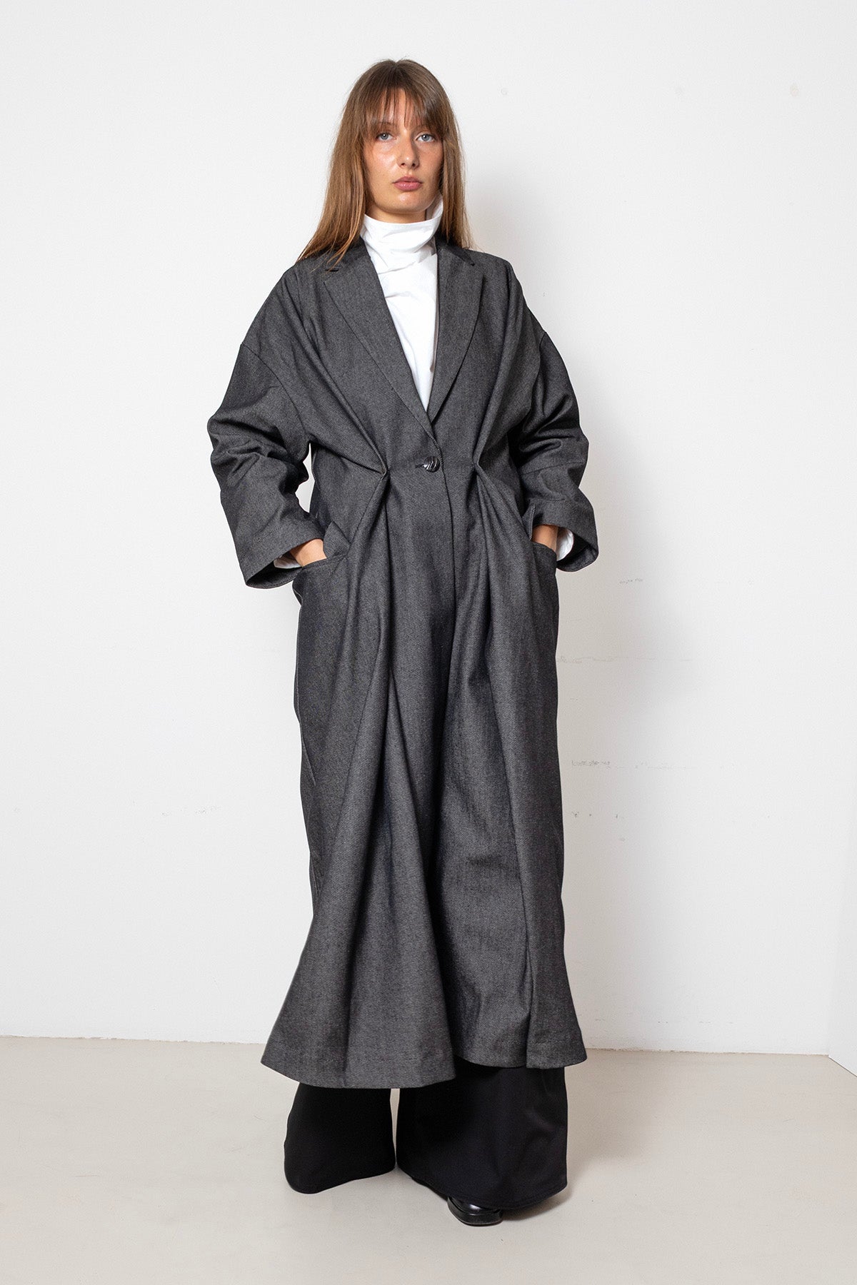 Folded Coat in Black Denim