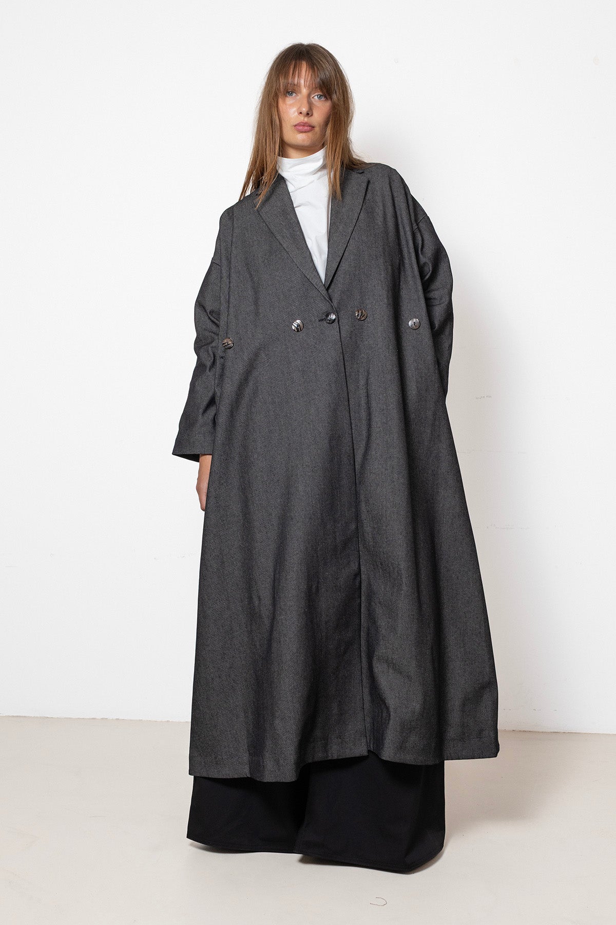 Folded Coat in Black Denim