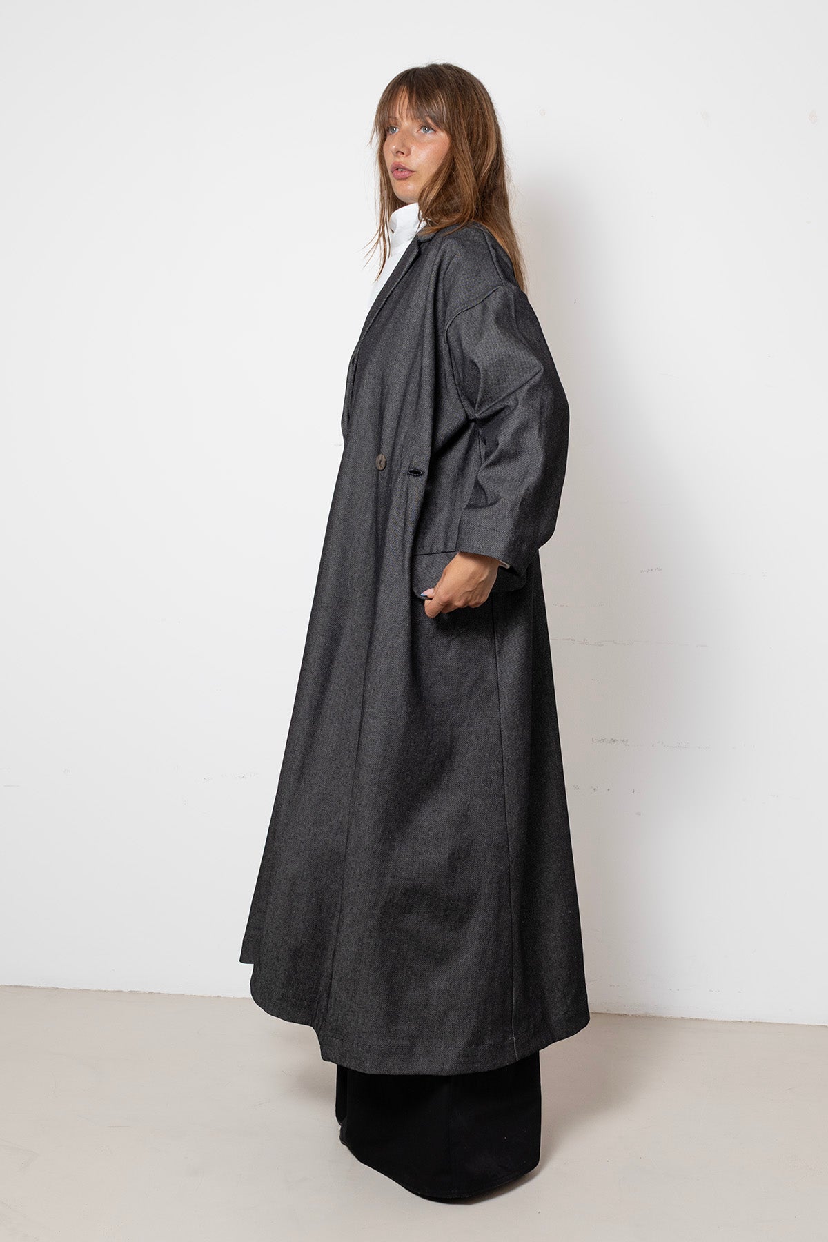 Folded Coat in Black Denim