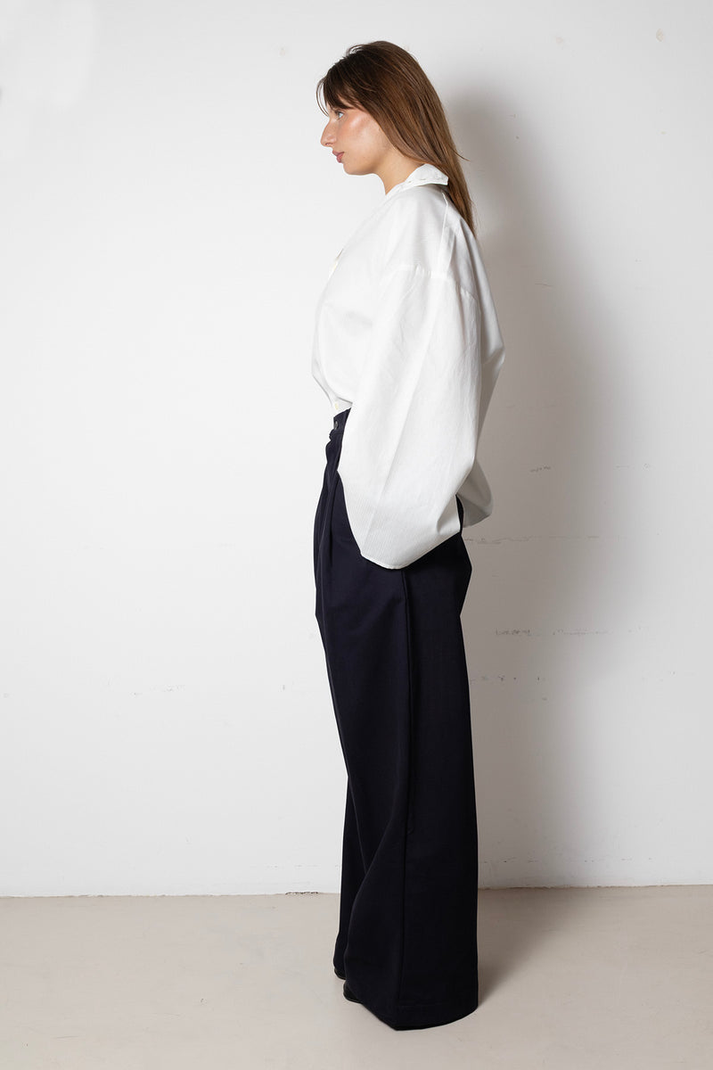 ARCHETYPE Billowing Trousers in Navy Cotton Twill