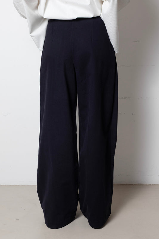 Billowing Trousers in Navy Cotton Twill