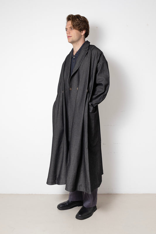 Folded Coat in Black Denim