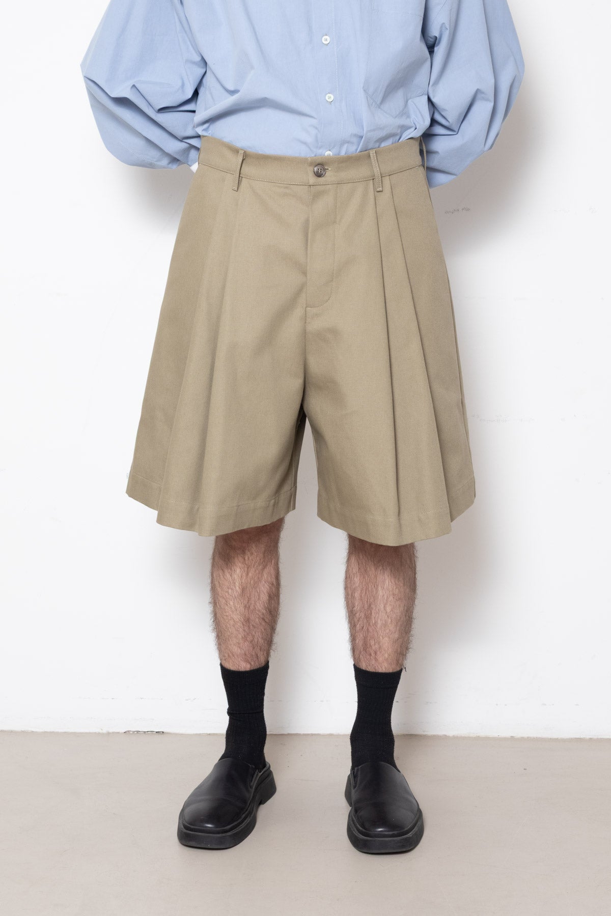 Billowing Shorts in Beige Canvas Cotton