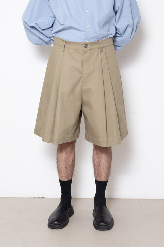 Billowing Shorts in Beige Canvas Cotton