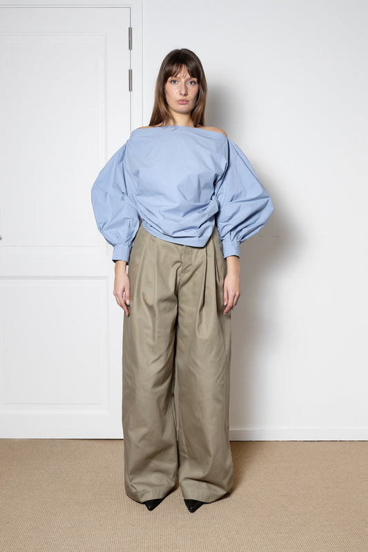 Billowing Trousers in Beige Canvas Cotton