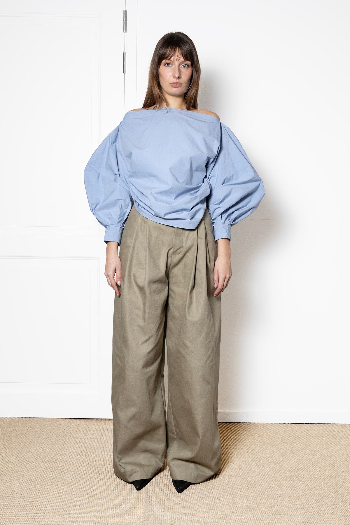 Indulging Top in Light Blue Cotton Poplin
