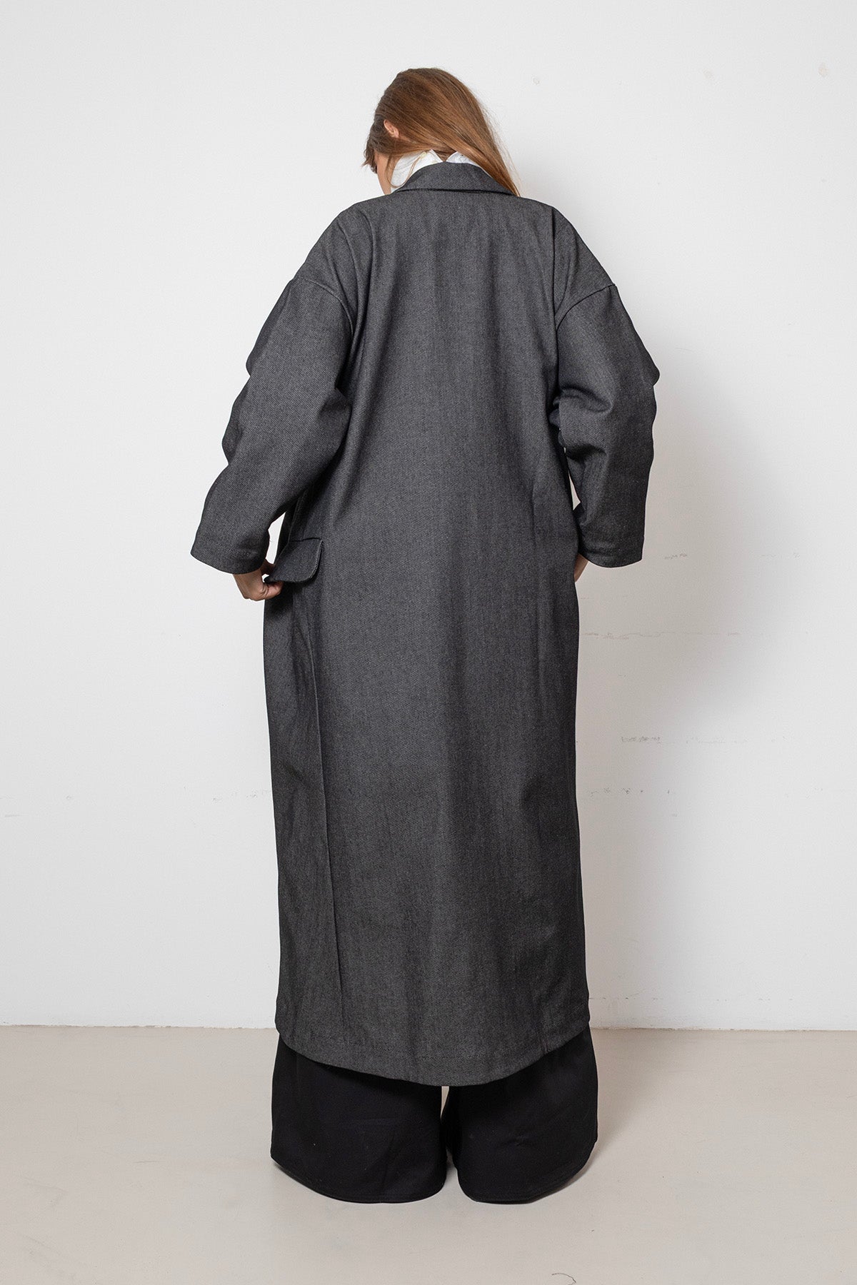 Folded Coat in Black Denim