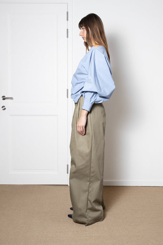 Billowing Trousers in Beige Canvas Cotton