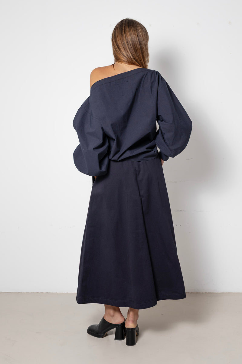 ARCHETYPE Wringing Skirt in Navy Cotton Twill