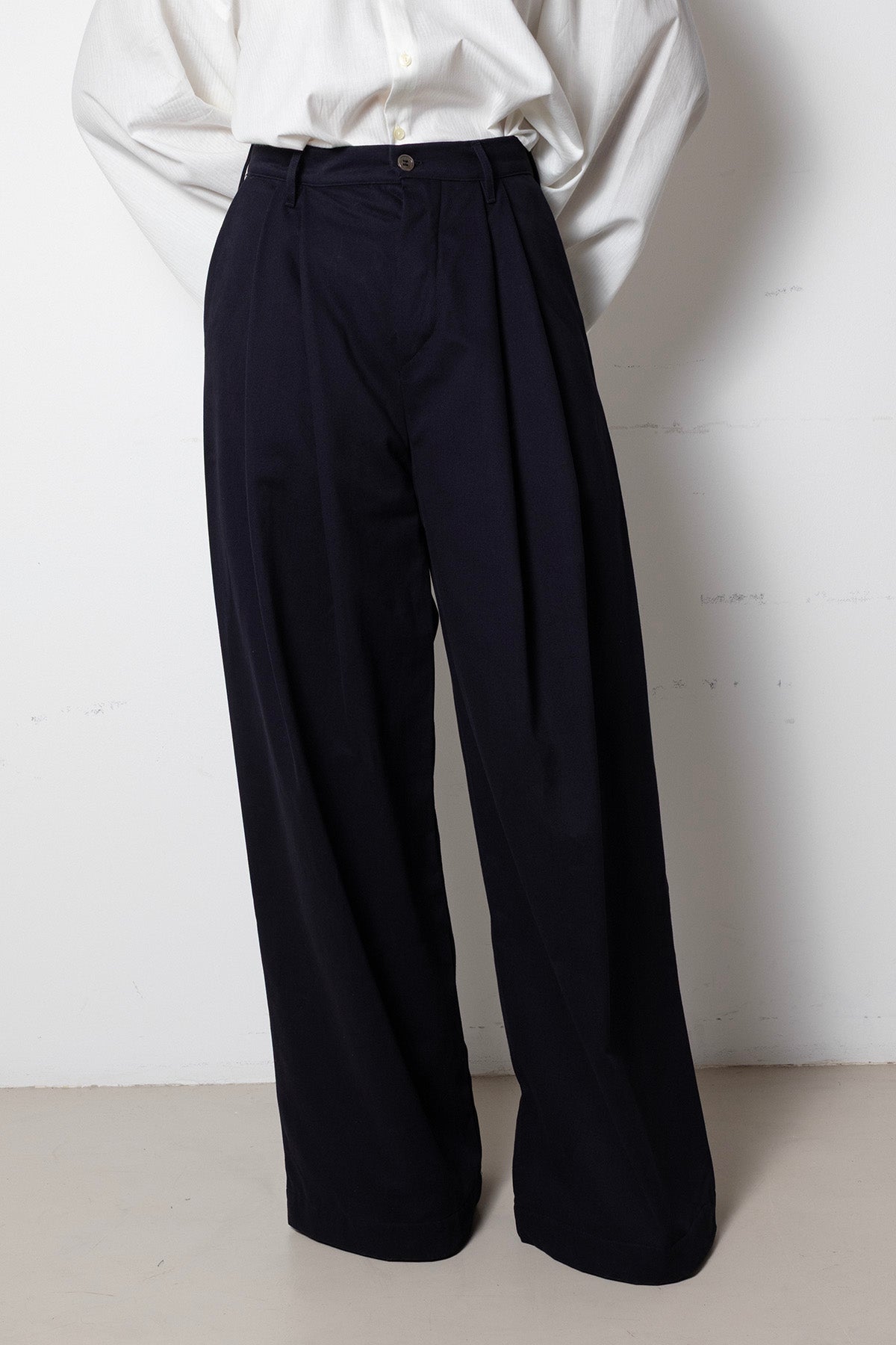 Billowing Trousers in Navy Cotton Twill