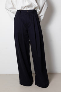 ARCHETYPE Billowing Trousers in Navy Cotton Twill
