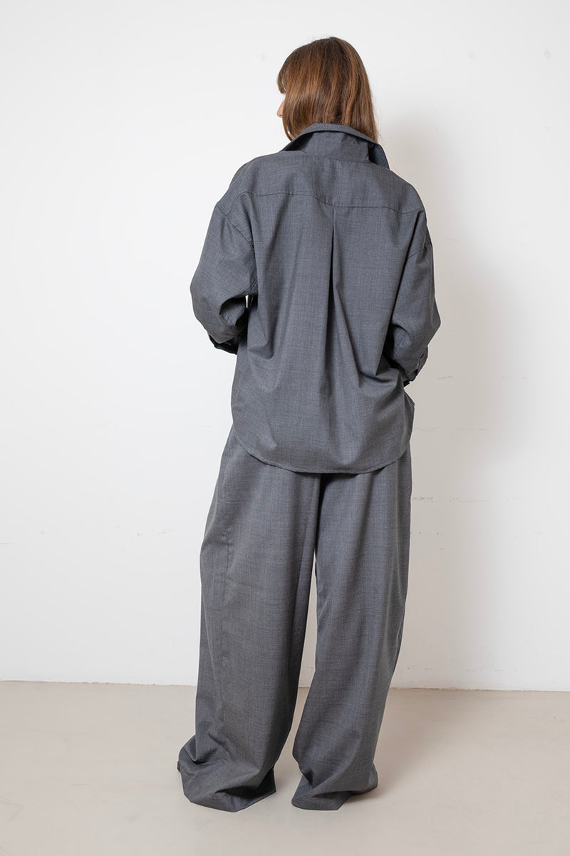 ARCHETYPE Billowing Shirt in Grey Fine Wool