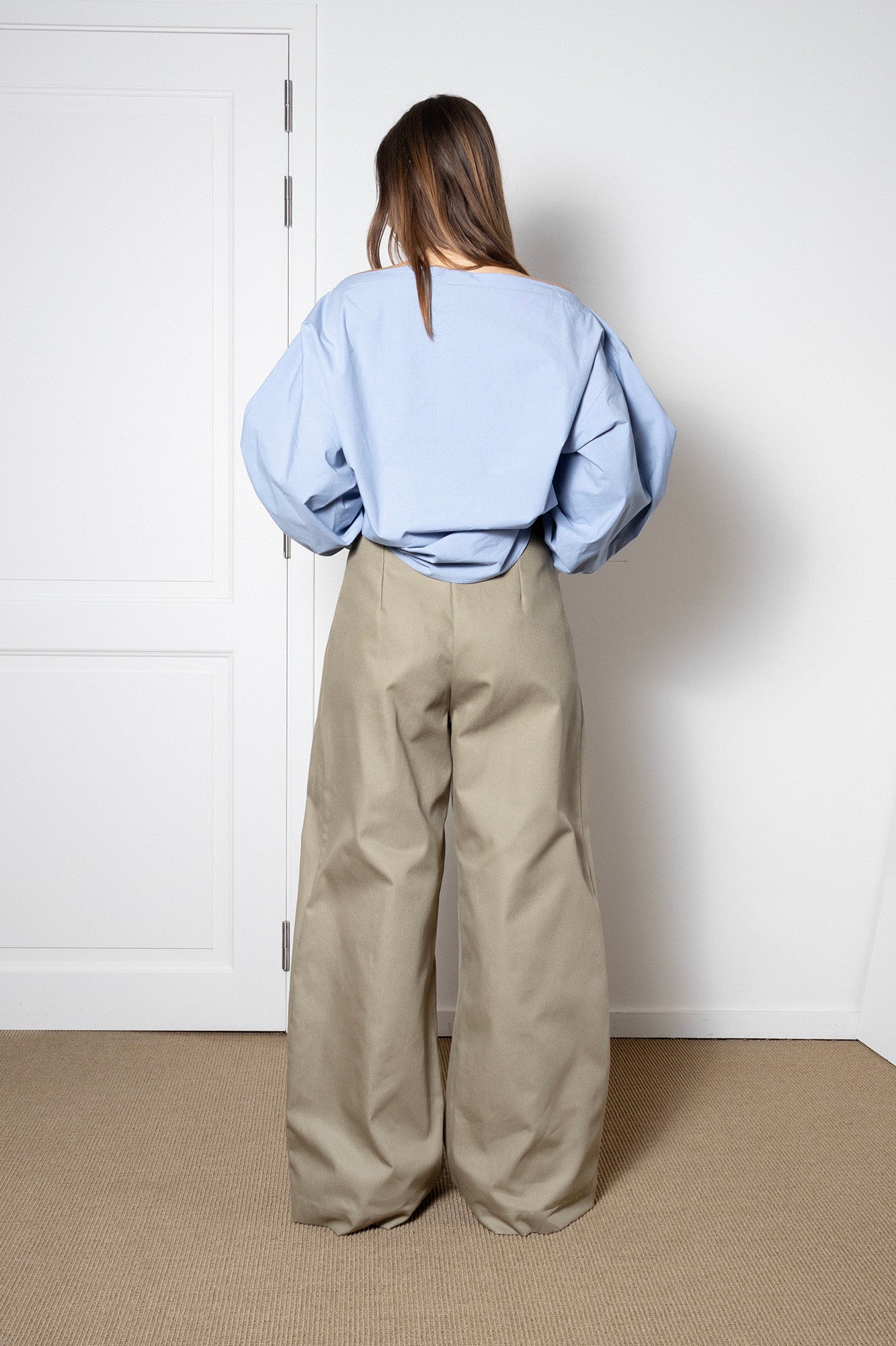 Billowing Trousers in Beige Canvas Cotton