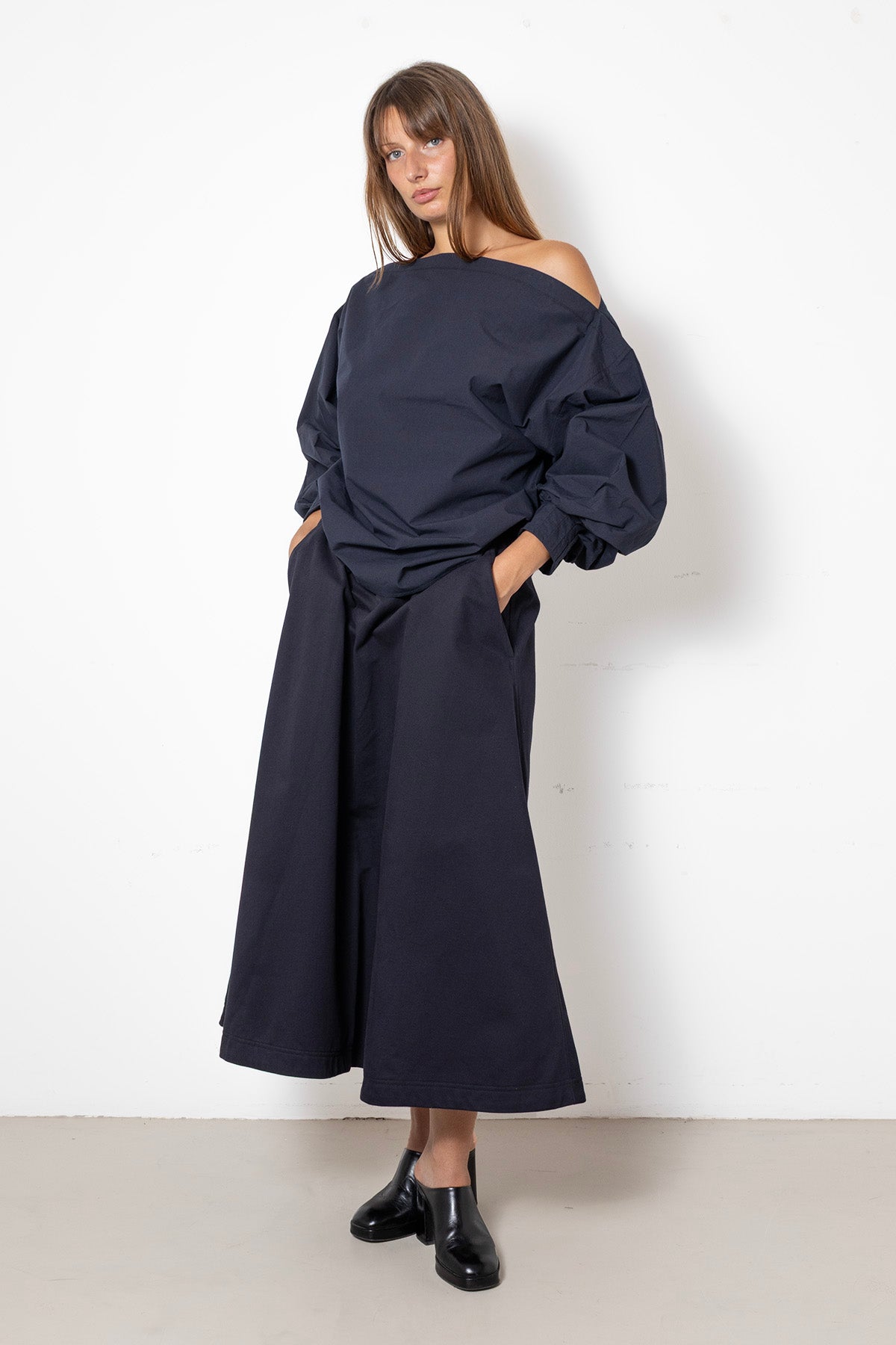 Wringing Skirt in Navy Cotton Twill