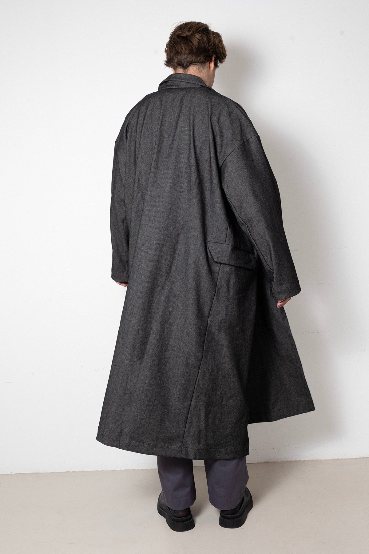 Folded Coat in Black Denim