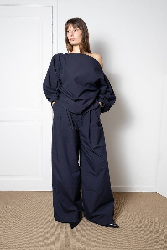 Indulging Top in Navy Cotton Poplin