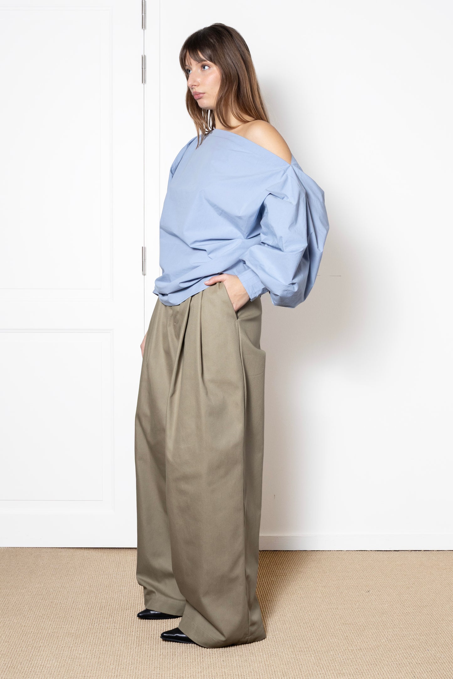 Indulging Top in Light Blue Cotton Poplin