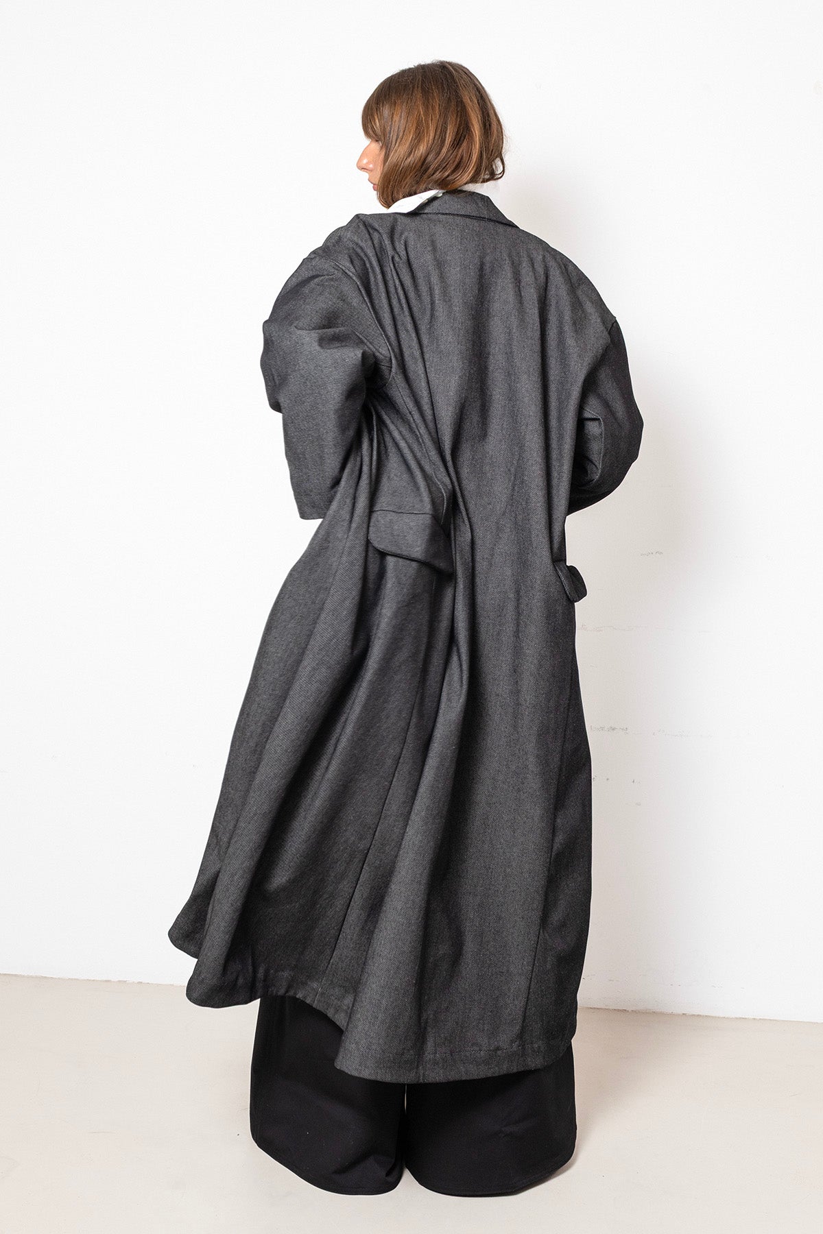 Folded Coat in Black Denim