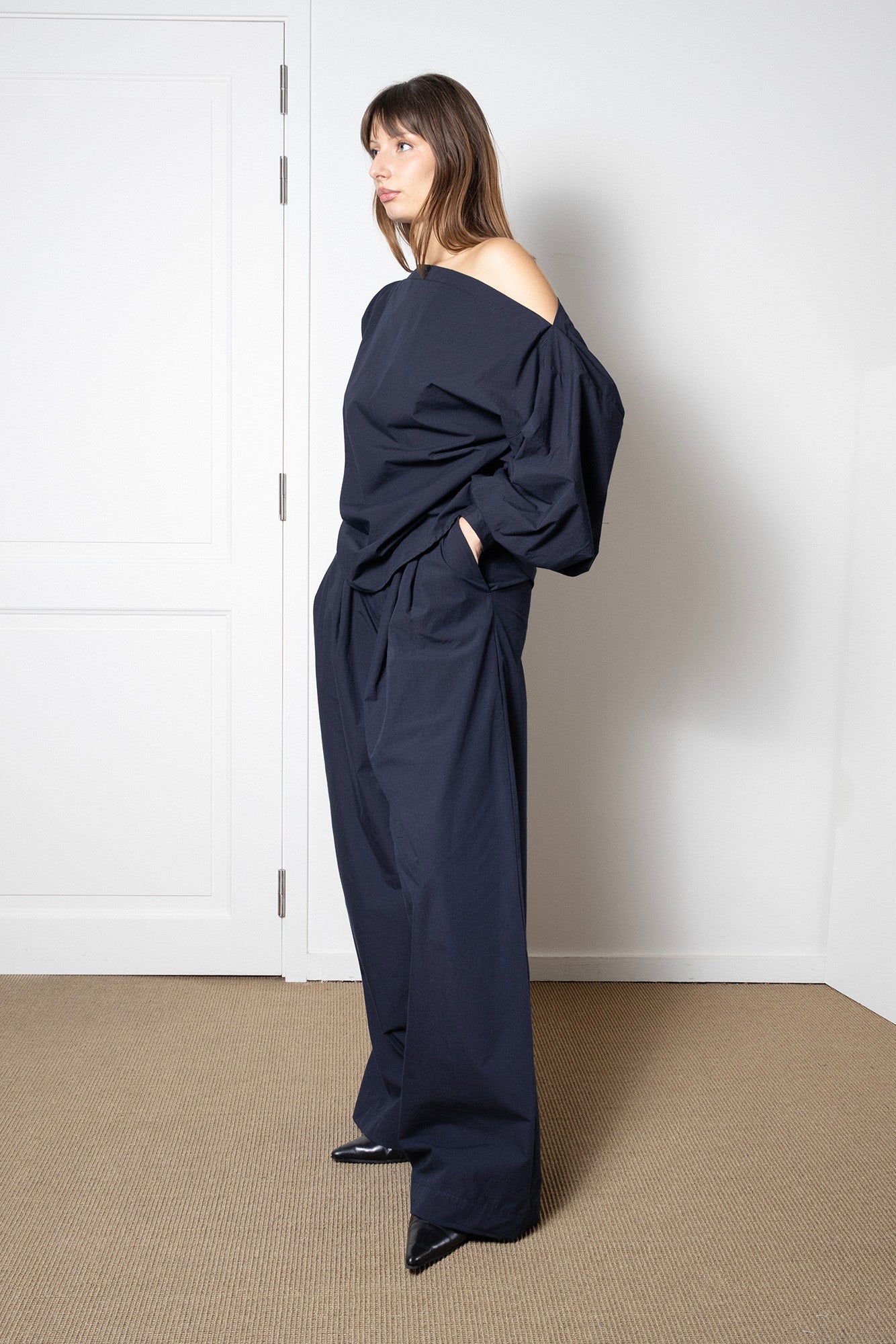 Indulging Top in Navy Cotton Poplin