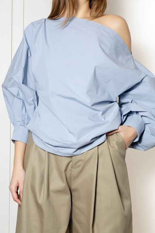 Indulging Top in Light Blue Cotton Poplin