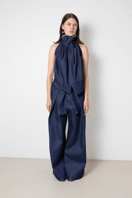 Folded Trousers in Blue Denim